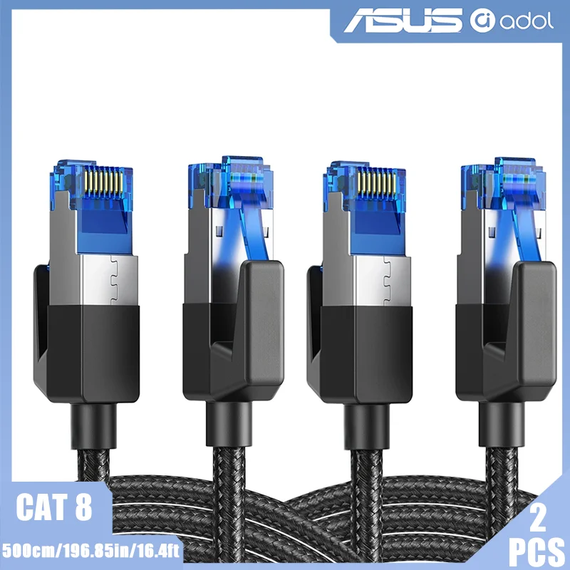 ASUS 2PCS Cat8 Ethernet Cable 40Gbps 2000MHz Nylon Braided RJ45 LAN Network Cord for Gaming PC Laptop PS5 Router Modem 5m/16.4ft