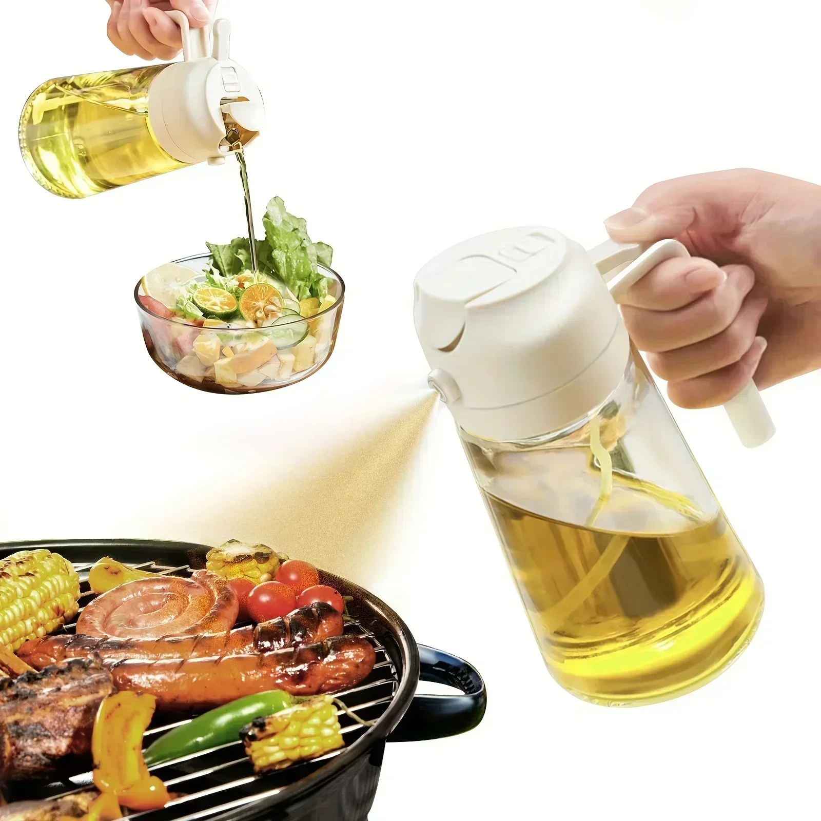 2in1 470ml Glass Spray Oil Sprayer Bottle Spray Oil Dispenser Oil Jar Cruet BBQ Kitchen Baking Roasting Picnic Kitchen Tool