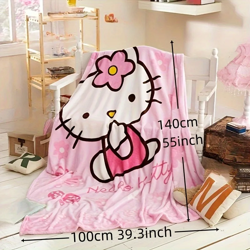 Hello Kitty Cartoon Blanket Kawaii Y2K Sanrio Kt Cat Home Textile Flannel Soft Warm Throw Blanket Bedding Sofa Cover Girls Gift