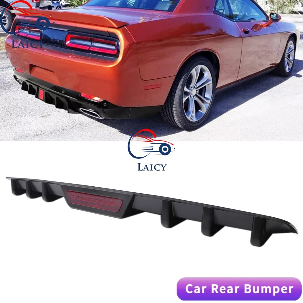 

LAICY For For Challenger 2008-23 Car Rear Bumper Diffuser Lip w/ Tail Brake Stop Light Splitter Spoiler Shark Fin Lip Kit Black