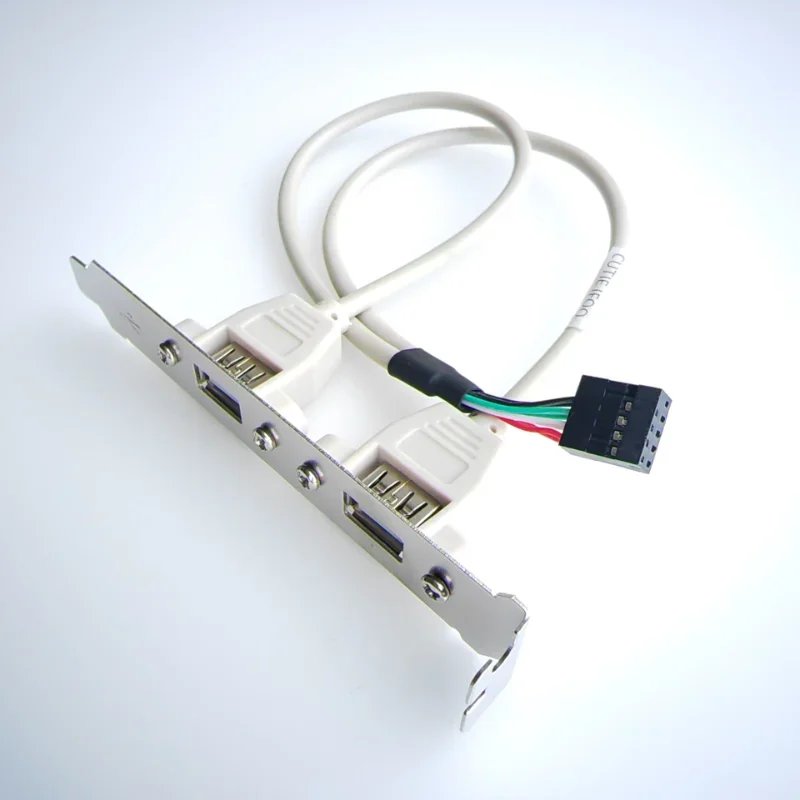 9Pin Female to USB  2.0 2-Ports Motherboard Extension Cable Rear Panel Bracket Full Size