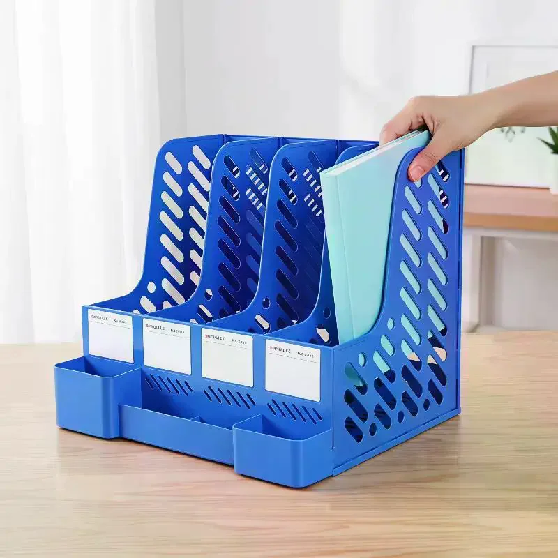 4 Column File Rack Holder Multi-functional Books Pencil Sundries Storage Rack Office Stationery Pen Holder Bookshelf Organizers