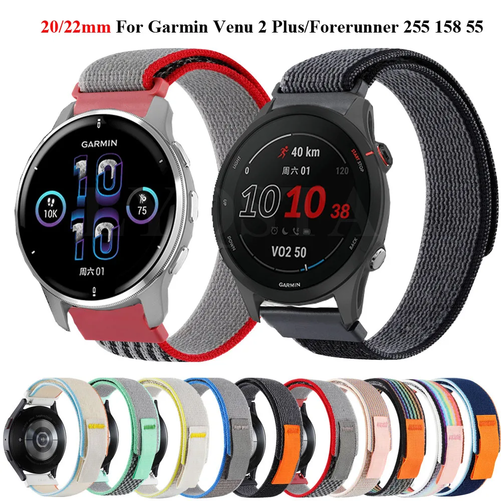 

20/22mm Watch Band For Garmin Vivoactive 3 Music 4 Venu Sq 2 Plus Forerunner 158 645 245 745 955 255 Nylon Strap Loop Watchband