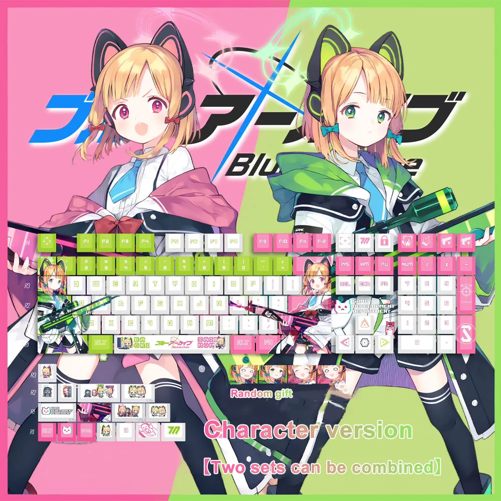 1Set Blue Archive Momoi Keycap PBT Dye Subbed Cherry Profile Keycaps Midori Saiba Anime Gaming Key Caps For MX Switches Keyboard