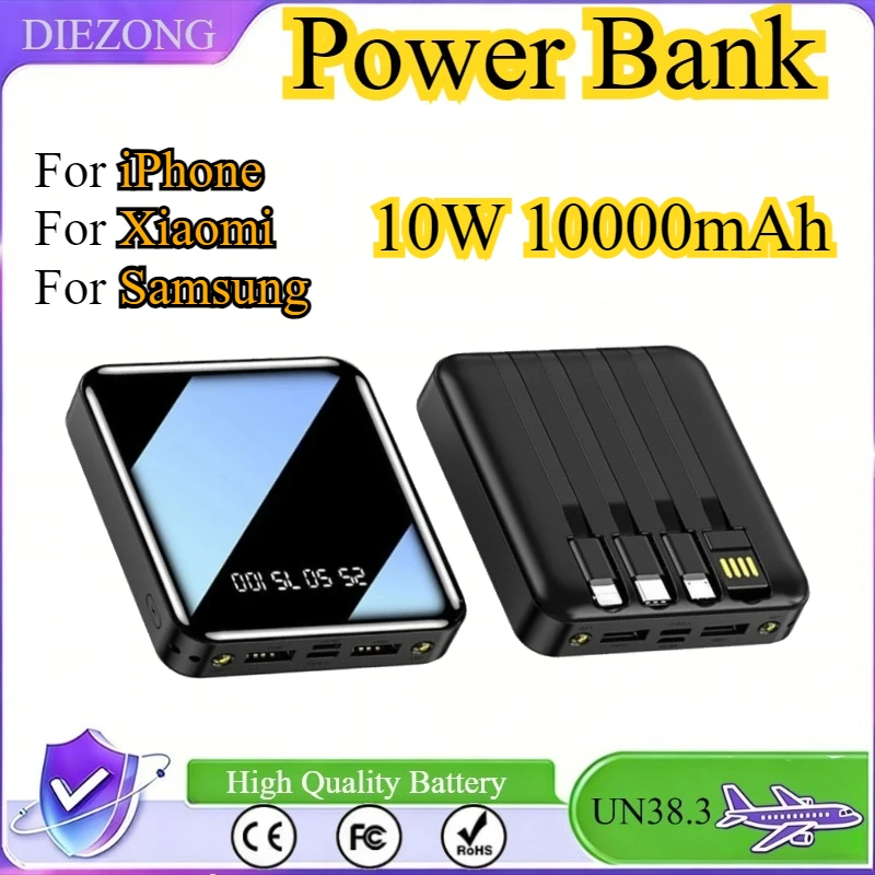 

Портативный мини-аккумулятор 10W 10000 мАч с быстрой зарядкой для iPhone, Xiaomi, Samsung с USB Type-C/Micro USB/Lightning