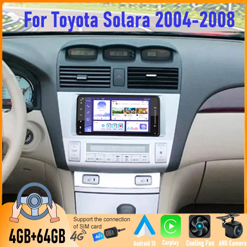 

Carplay Android Auto Head Unit for Toyota Solara 2004-2008 7' 4+64GB Wireless 2DIN Radio with Outer Frame JBL Cable Included