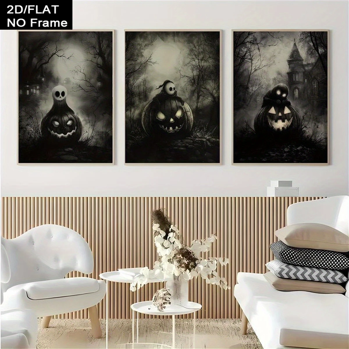 3 retro Halloween pumpkin ghost horror art canvas printed posters, suitable for holiday gifts, Halloween, Christmas decorations,