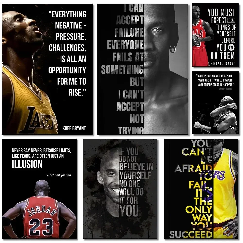 Michael Jordan Kobe Motivational Basketball Poster Legend Championship Star Canvas Painting Inspiring Sport Wall Art for Home De