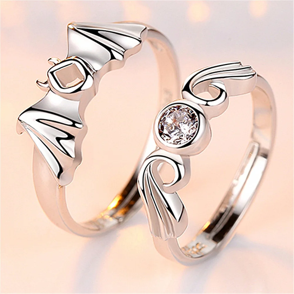 Angel Devil Wings Couple Rings For Women Hip Hop Fine Female Adjustable Rings Christmas Gift Jewelry Party Silver Ring