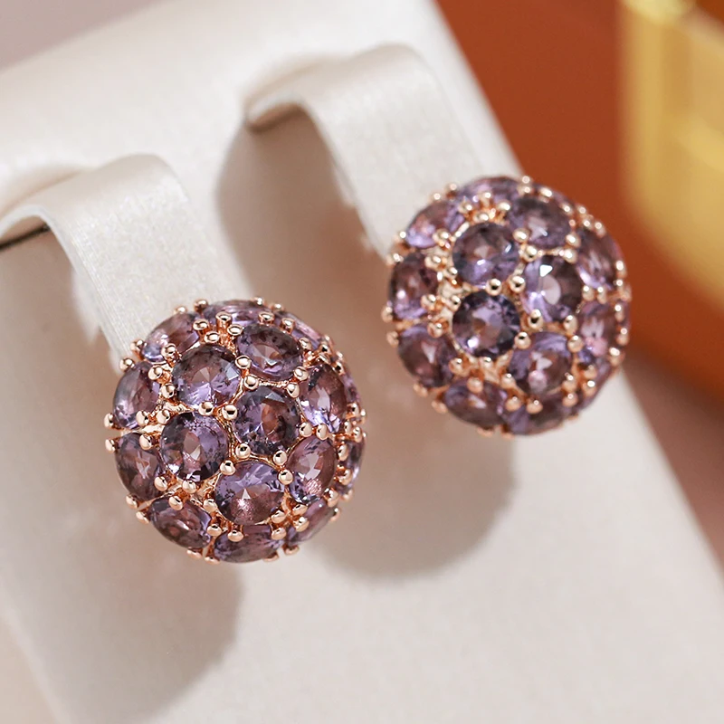 JULYDREAM Vintage Luxury Full Paved Purple Zircon Ball Drop Earrings 585 Gold Color Women Ethnic Geometric Jewelry Fashion Gifts