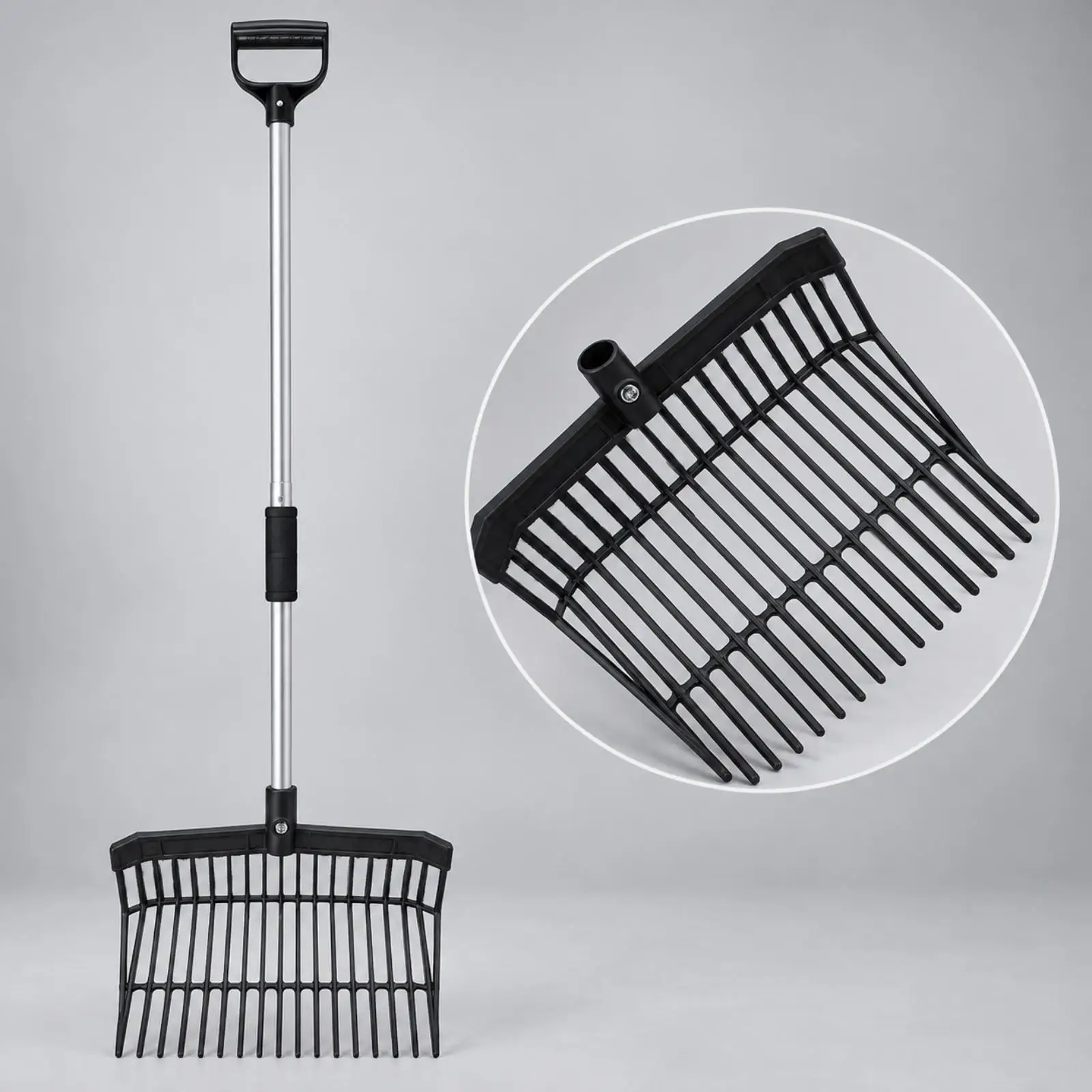 18 Tooth Garden Fork Rake Detachable Aluminum Shaft Hay Straw Leaf Collector for Yard Barn Use Lightweight