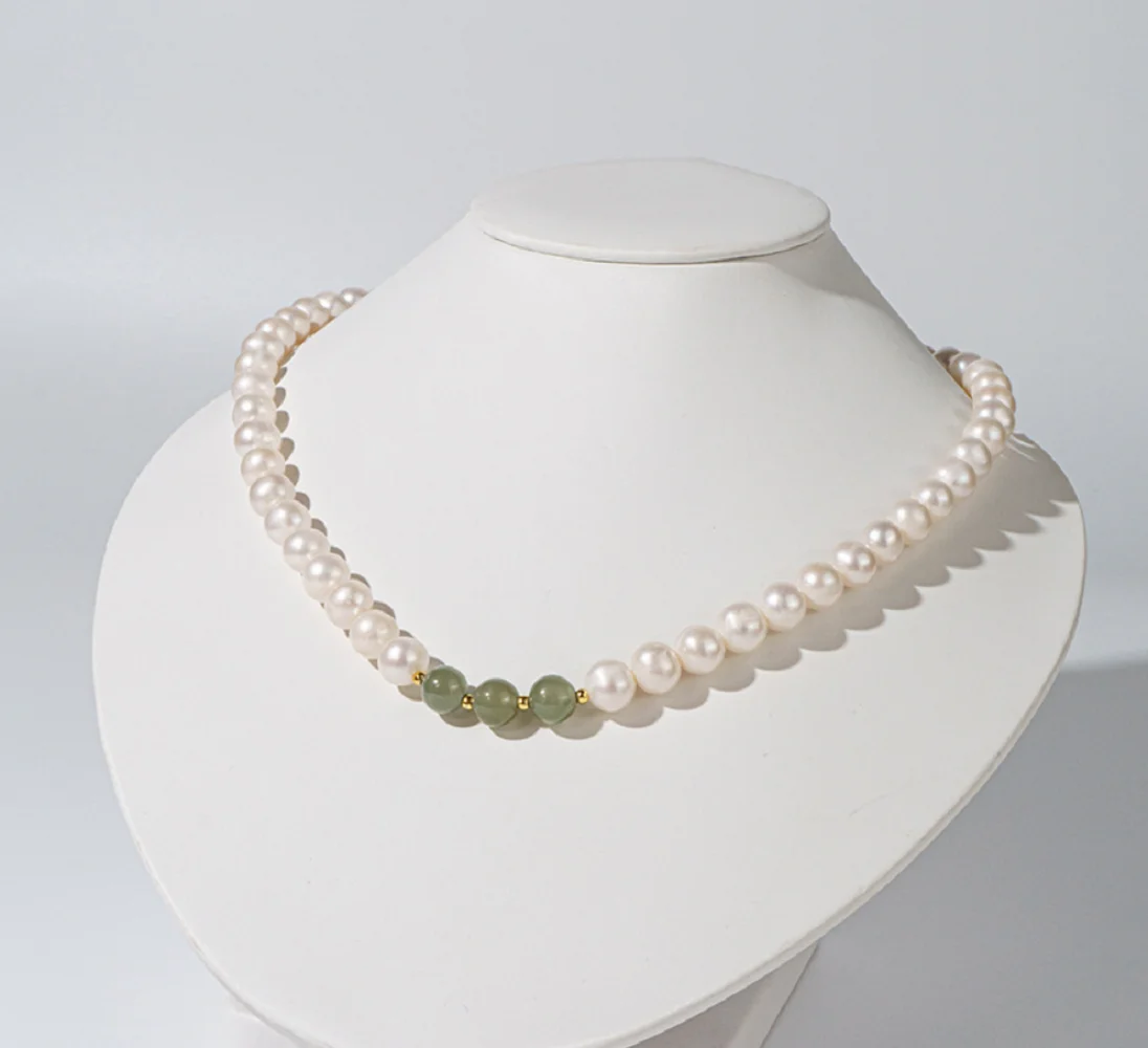 

Natural Japanese White Pearl Necklace AAAA8-9mm New Chinese Style Necklace 18inch/925s