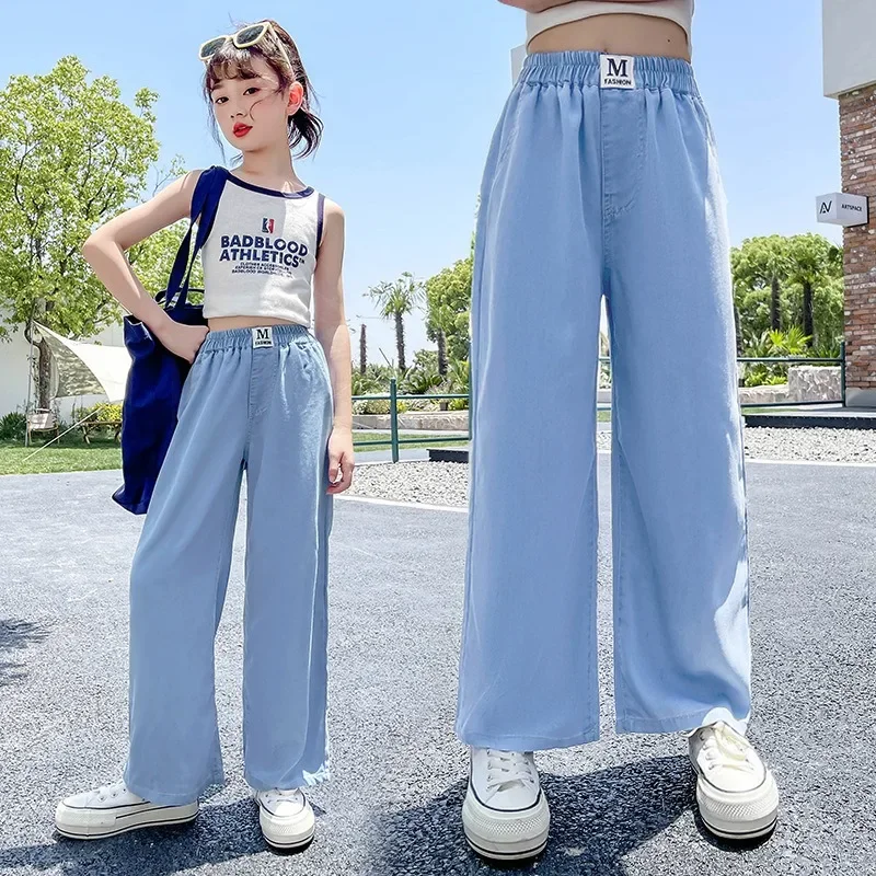 Children's Summer Casual Pants Women's Big Children Anti-mosquito Pants Girls Tensilk Pants Thin Summer 2024 New Loose