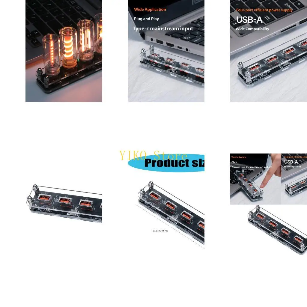 K32C Stylish 4 Port USB Power Hub Acrylic Texture Suitable for Fast Charging