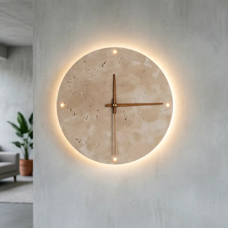 Wabi Sabi Creative Travertine Clock Wall Lamp Led Living Room Nordic Hotel Restaurant Corridor Circular Yellow Sconce Light