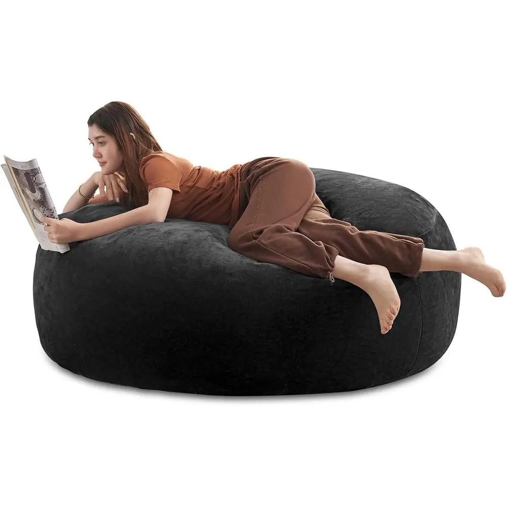 Big Bean Bag Chair 5t Memory oam or Adults, Giant Lounge, Black | Memory oam iller, Removable Washable lannel Cover, Big Bean Ba