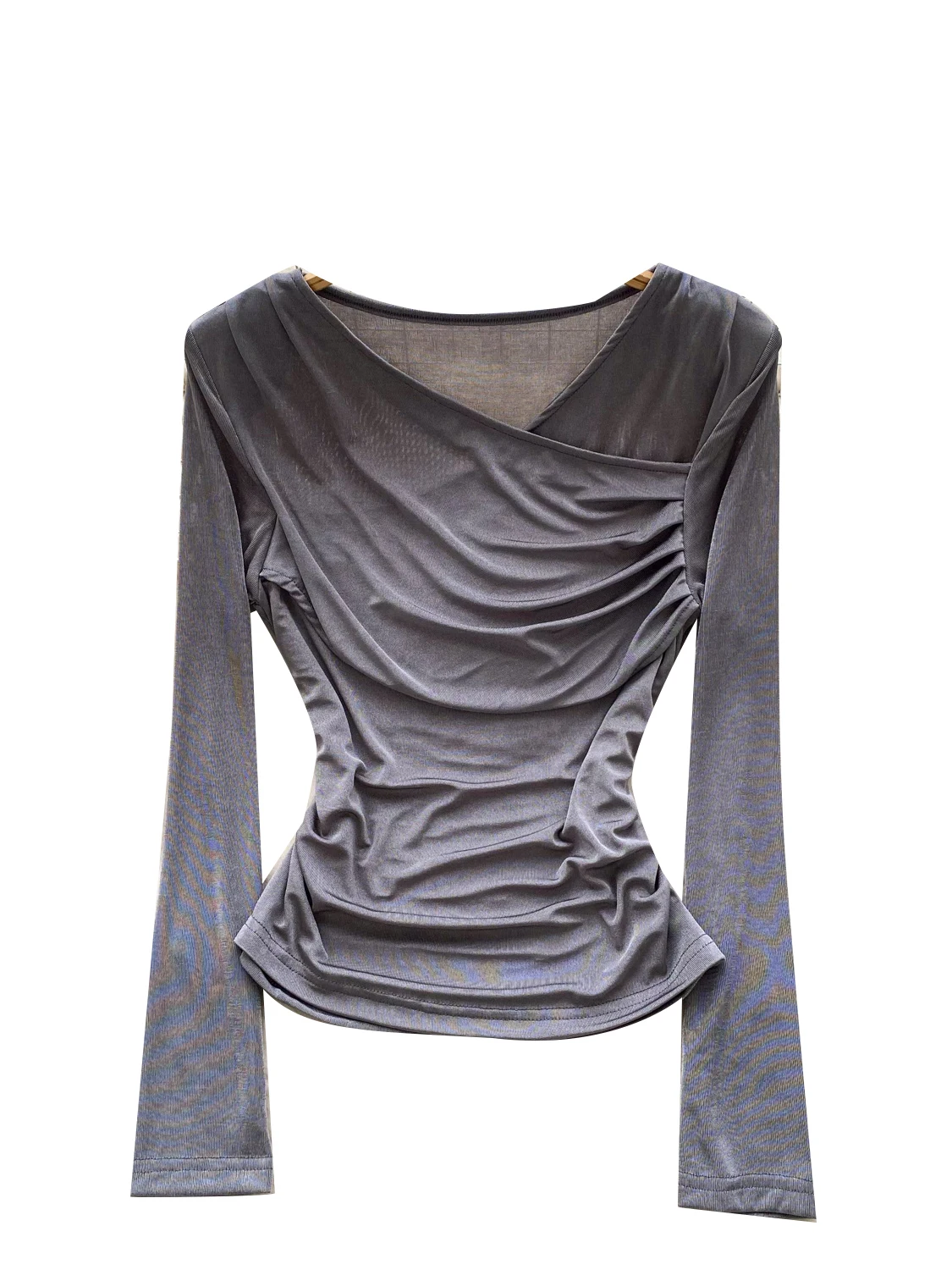 Cseta Sexy de Manga Longa com Decote em V Cruzado para Mulheres, Ajuste Slim, Cintura Ajustada, Top Faionável, Estilo Ca...