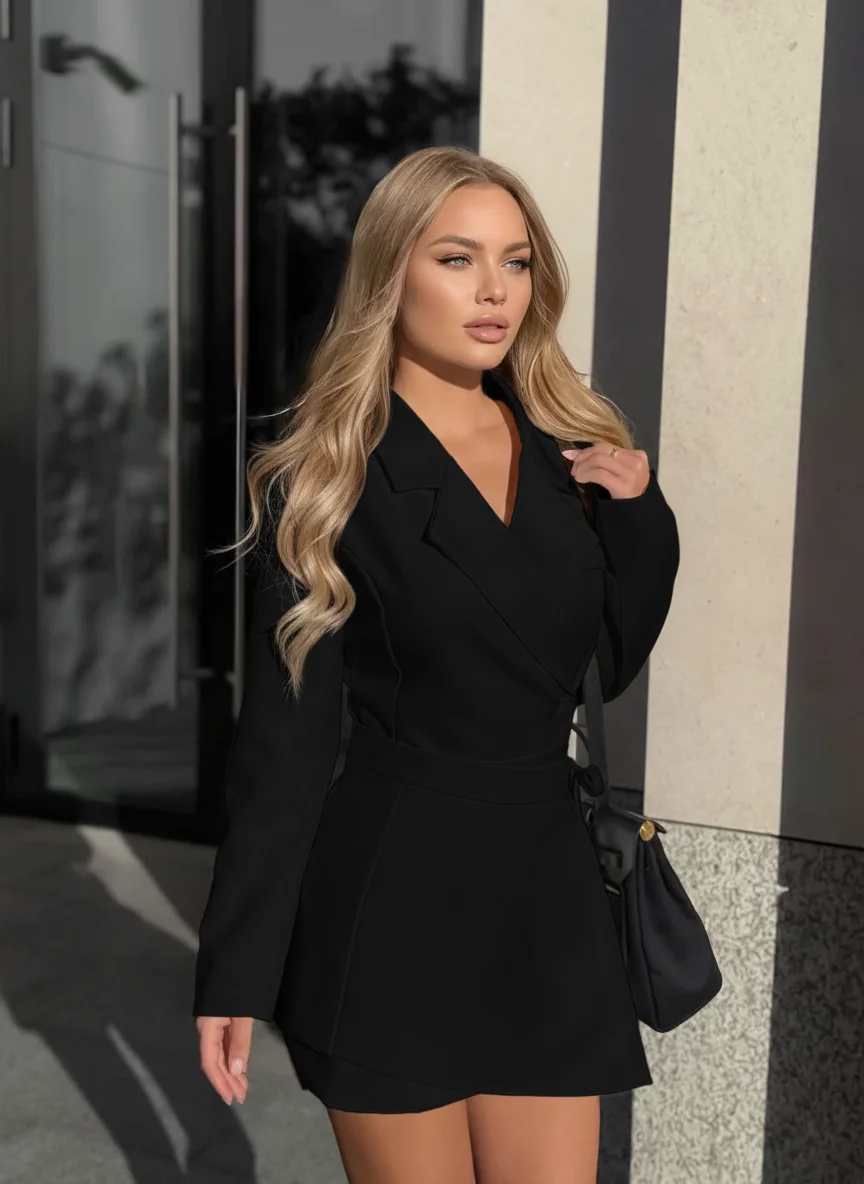 Белое двубортное платье-блейзер с поясом на талии и лацканами на пуговицах Элегантная женская официальная коктейльная вечеринка Вечерняя офисная одежда