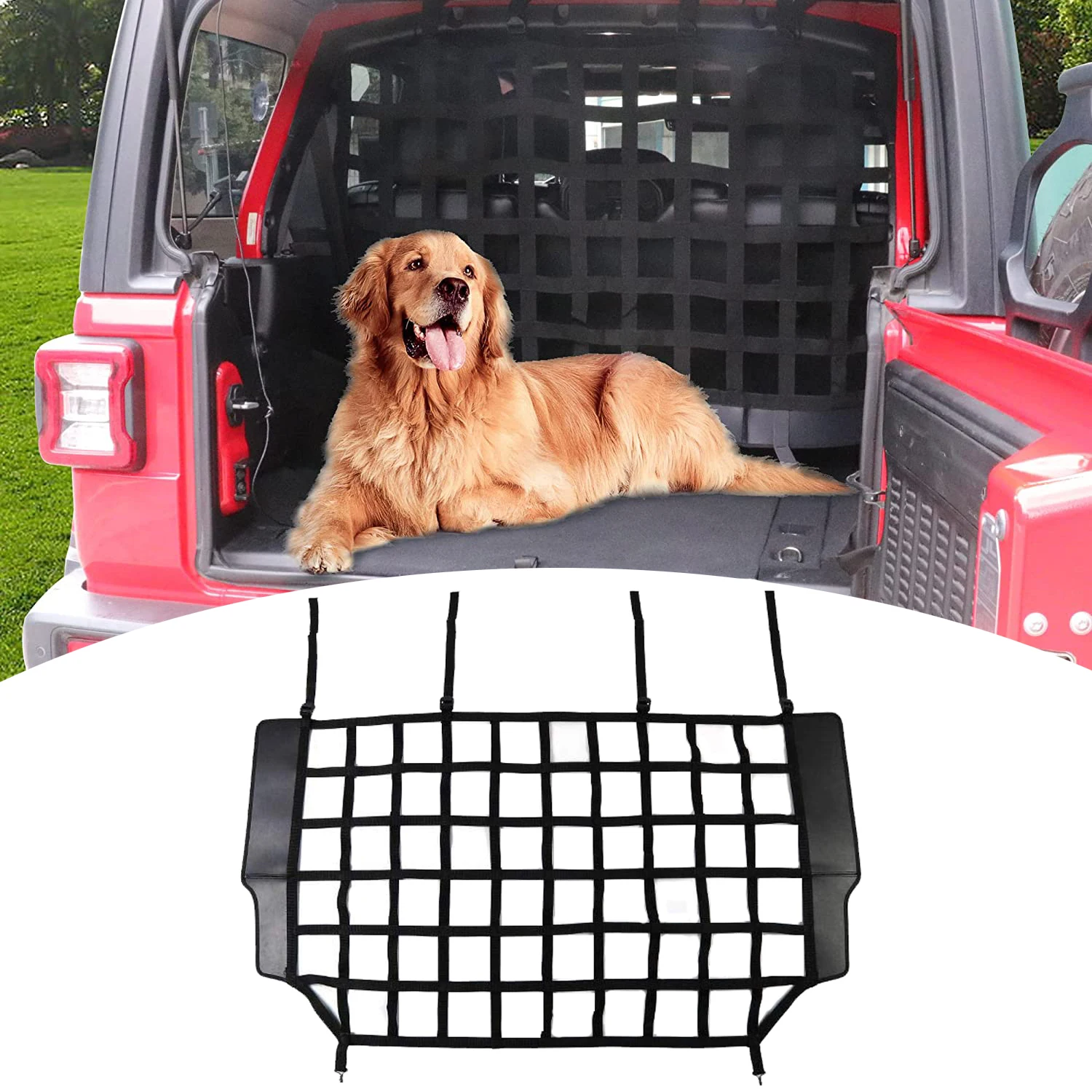 Trunk Pet Net Rear Seat Dog Barrier Protection Isolation Divider Mesh for Jeep Wrangler JK JL 4-Door 2007-2023