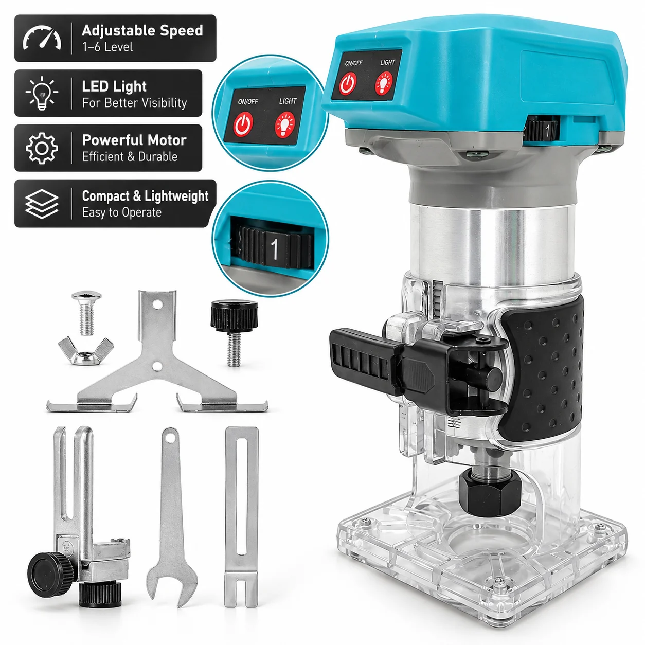 Troncatrice elettrica portatile senza fili da 500 W, con motore a spazzole, 20.000 giri/min, strumento per lavorazione del legno con guida, compatibile con batteria Makita da 18 V.