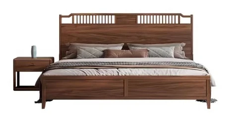 

Black Walnut New Chinese Bed, High-end Master Bedroom 1.5m 1.8m Double Bed
