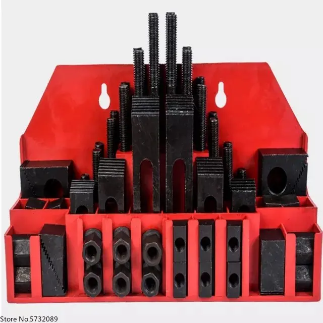 M12 Milling Machine Mill Clamping Tools Kit 58 pcs Studs Slot Nuts Step Block with Plastic Bracket Set for Drilling Milling