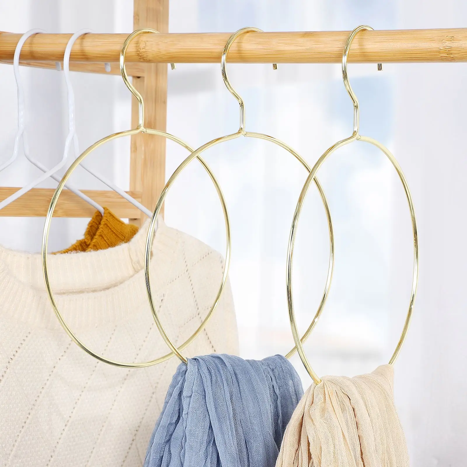 Hanger Scarf Rack Hanger For Pants Clothes Belt Metal Ring Hanging Closet Round Wardrobe Holder Tie Organizer Hooks Hook Towel