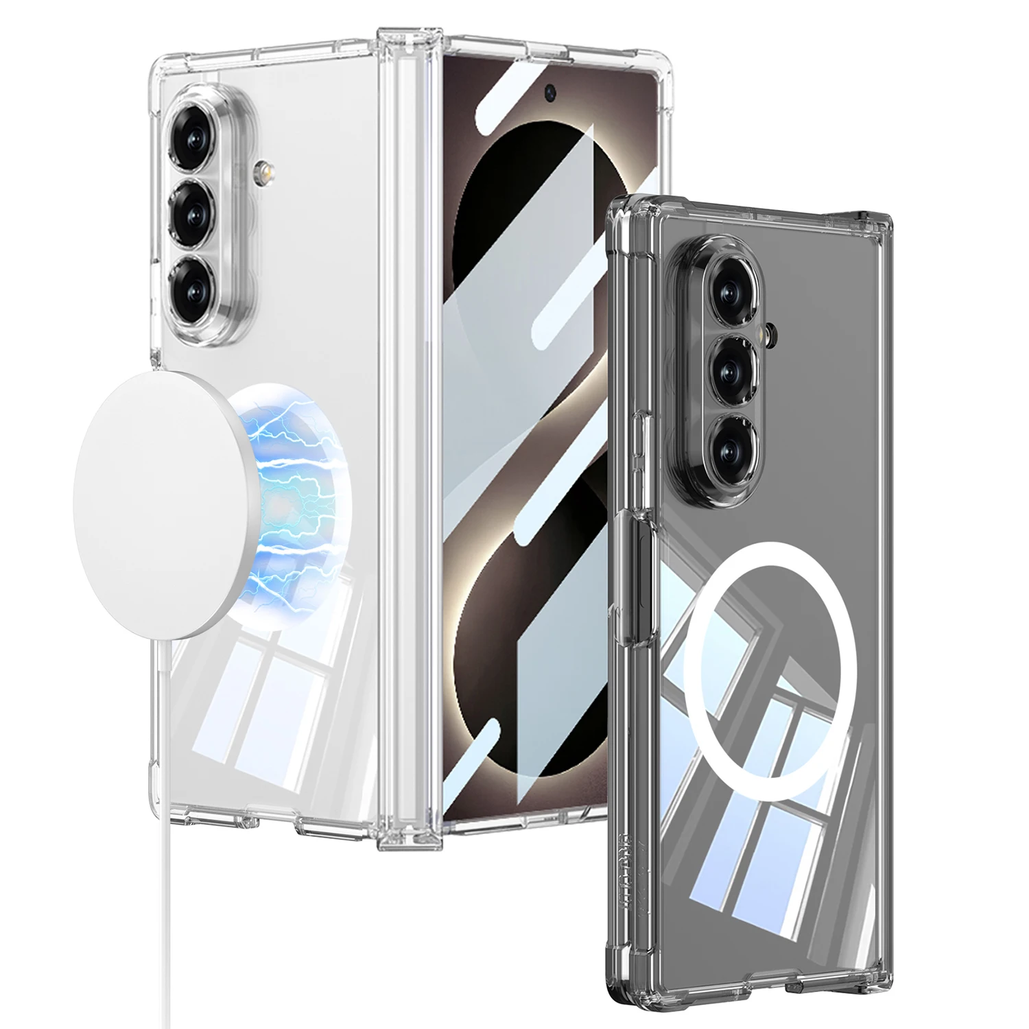 For Samsung Galaxy Z Fold 8 Ultra Case Transparent Silicone Magnetic Wireless Charging With Tempered Film Folding Hinge Cover