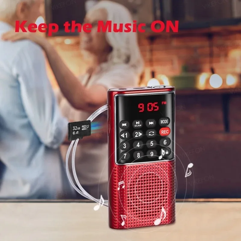VIKEFON Tragbares Mini-FM-Radio, kabelloser Lautsprecher, MP3-Musik-Player mit Aufnahmefunktion, unterstützt Freisprechfunktion, TF-Karte, USB-Kopfhörerwiedergabe – Detail 30