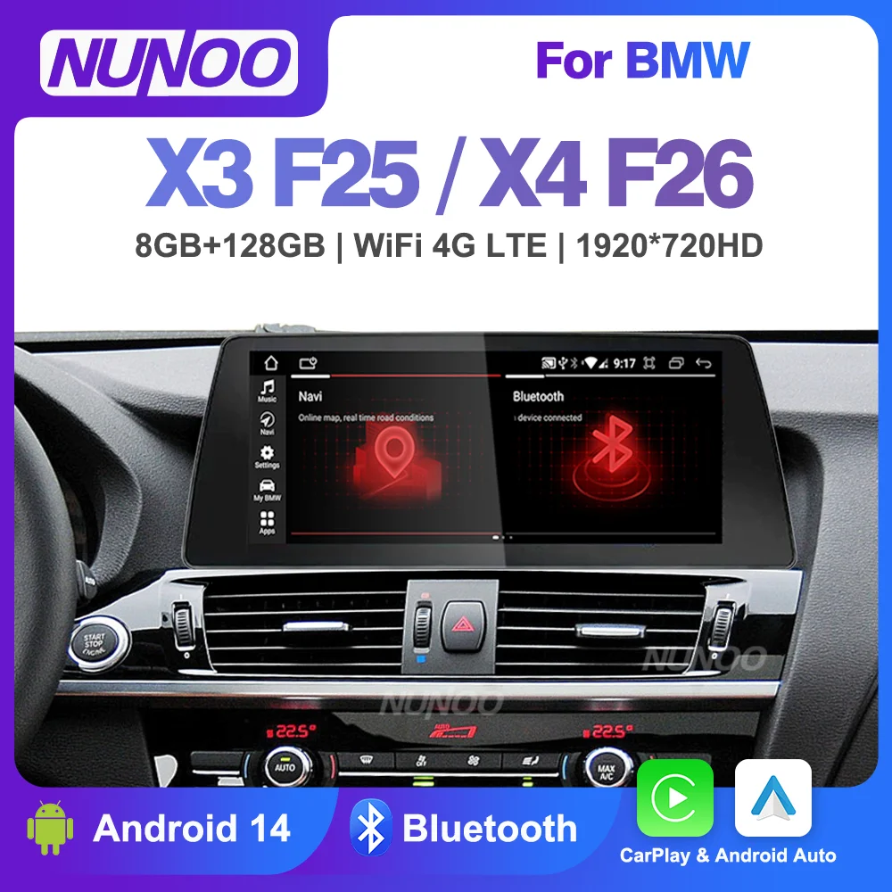 Android 14 Car Multimedia Player For BMW X3 F25 X4 F26 2010-2018 Auto Radio Wireless CarPlay IPS Touch Screen Stereo Navi 