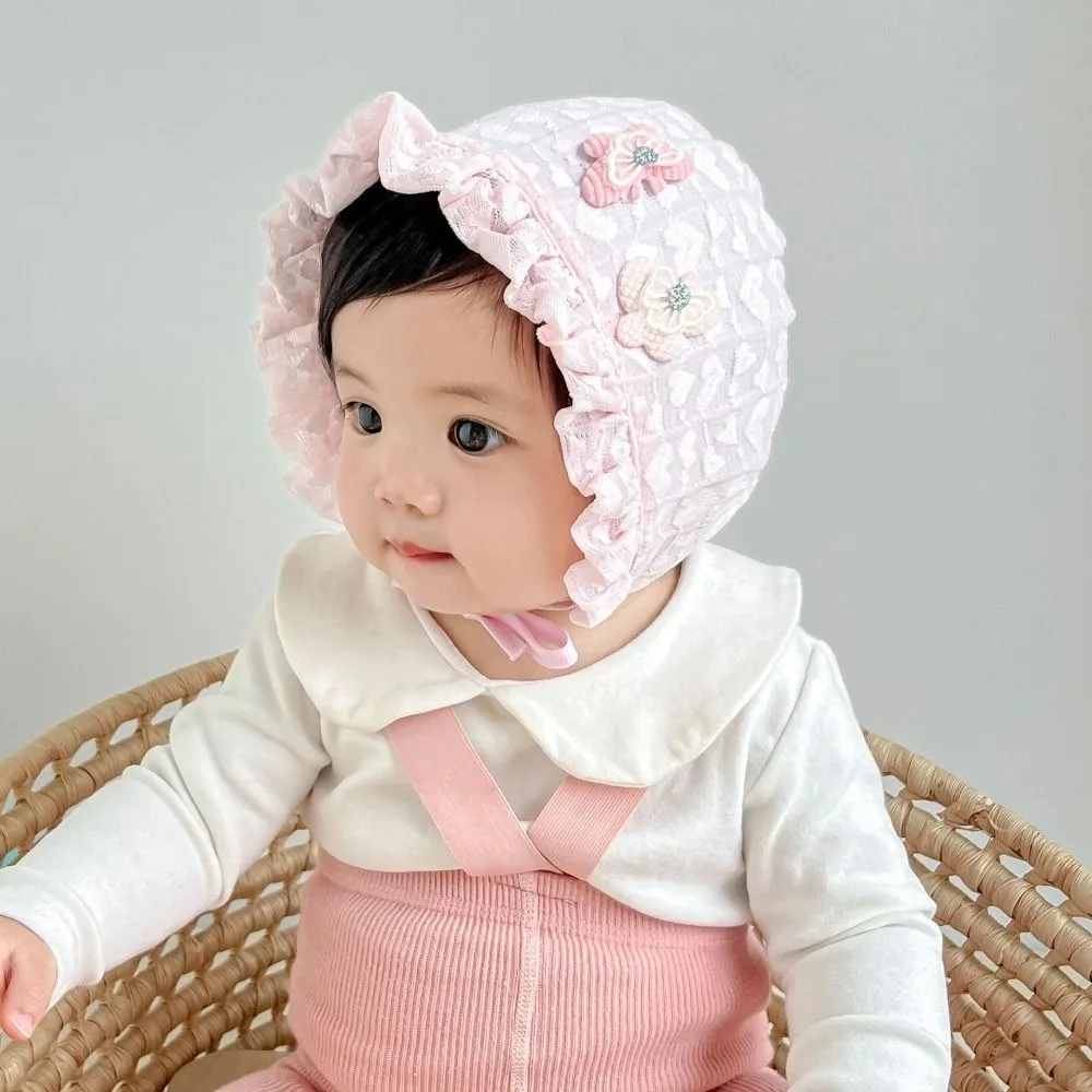 

2025 Lace Infant Bonnet Breathable Adjustable Newborn Bonnets 0-12M Sun Protection Lovely Sun Hat for Girl