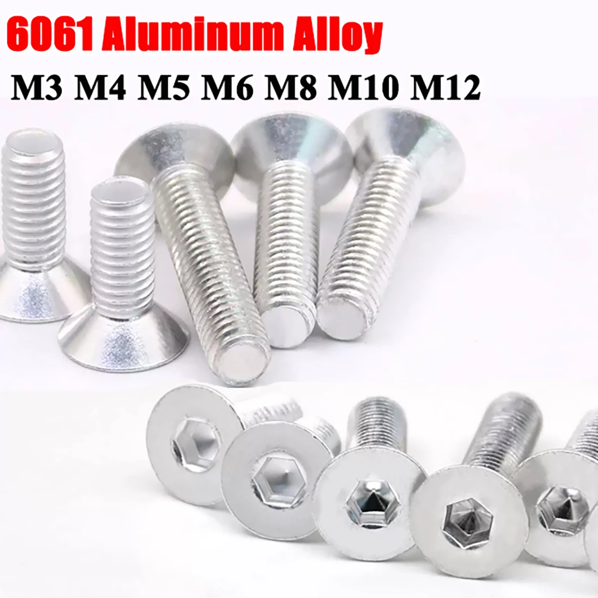 6061 Aluminum Alloy M3 M4 M5 M6 M8 M10 M12 DIN7991 Hexagon Hex Socket Flat Countersunk Head Allen Bolts Screw Length 6-50mm