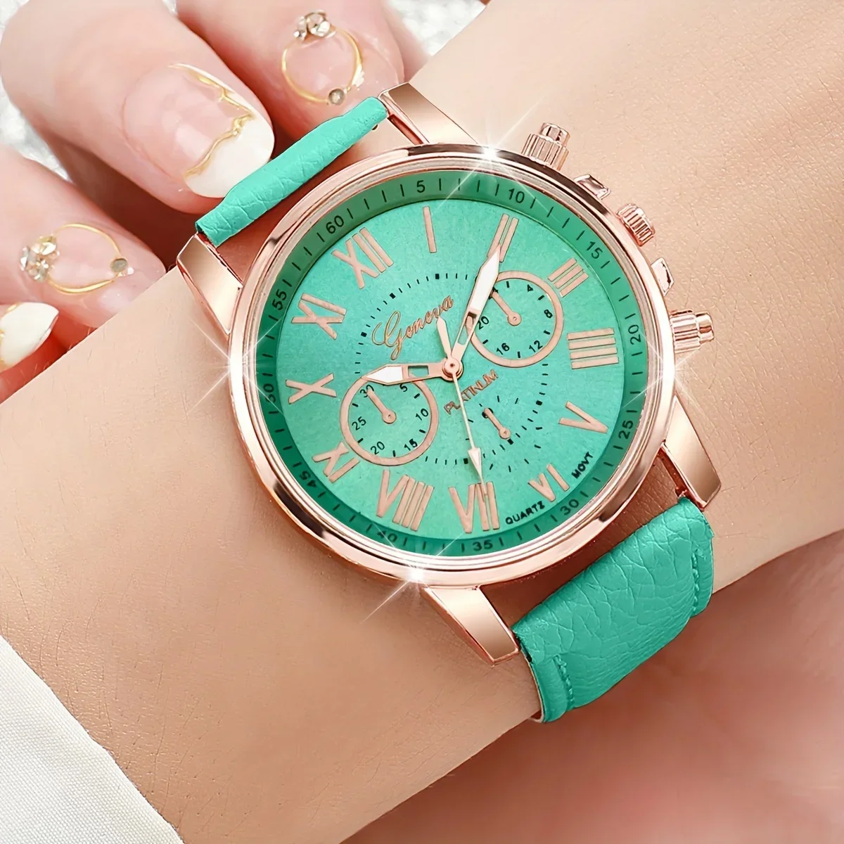Set of 12 Pieces Fashionable Quartz Watch for Women, Candy Color Roman Numbers, Casual Style, Without Watch Box