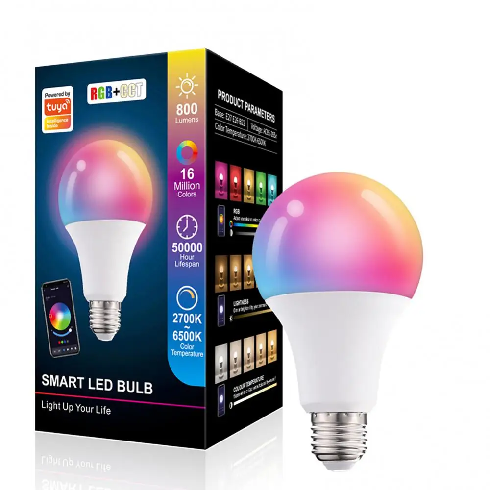 1~5PCS Tuya WiFi /Buletooth Smart Dimmable Bulb RGB CCT Decor Home LED Light Smart Life App Control Compatible With Alexa