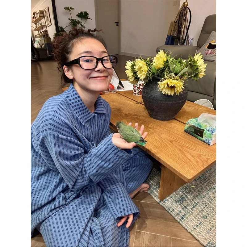 

Korean Simple Striped German Velvet Pajamas Women'sautumn Winter Loungewear Large Size Suit Can Comfortable Gentle Temperament