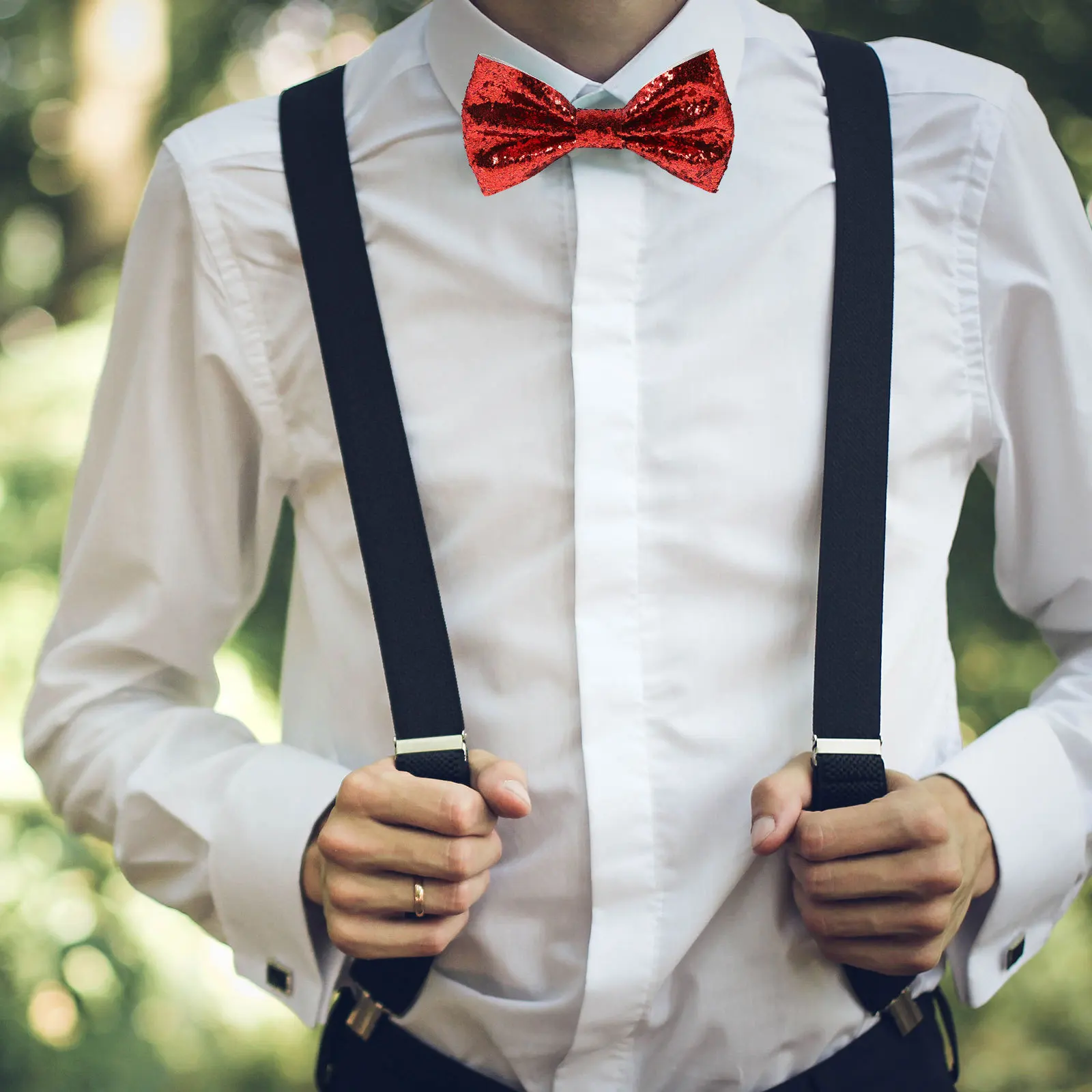 ربطة عنق رسمية للكبار مُربوطة مسبقًا بنمط لامع قابل للتعديل للرجال لملابس حفلات الزفاف والمناسبات
