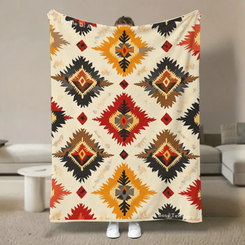 Aztec Geometric Border Throw Blanket Living Room Guest Quarters Office Casual Nook Blanket Bedroom Sunroom Reading Presents