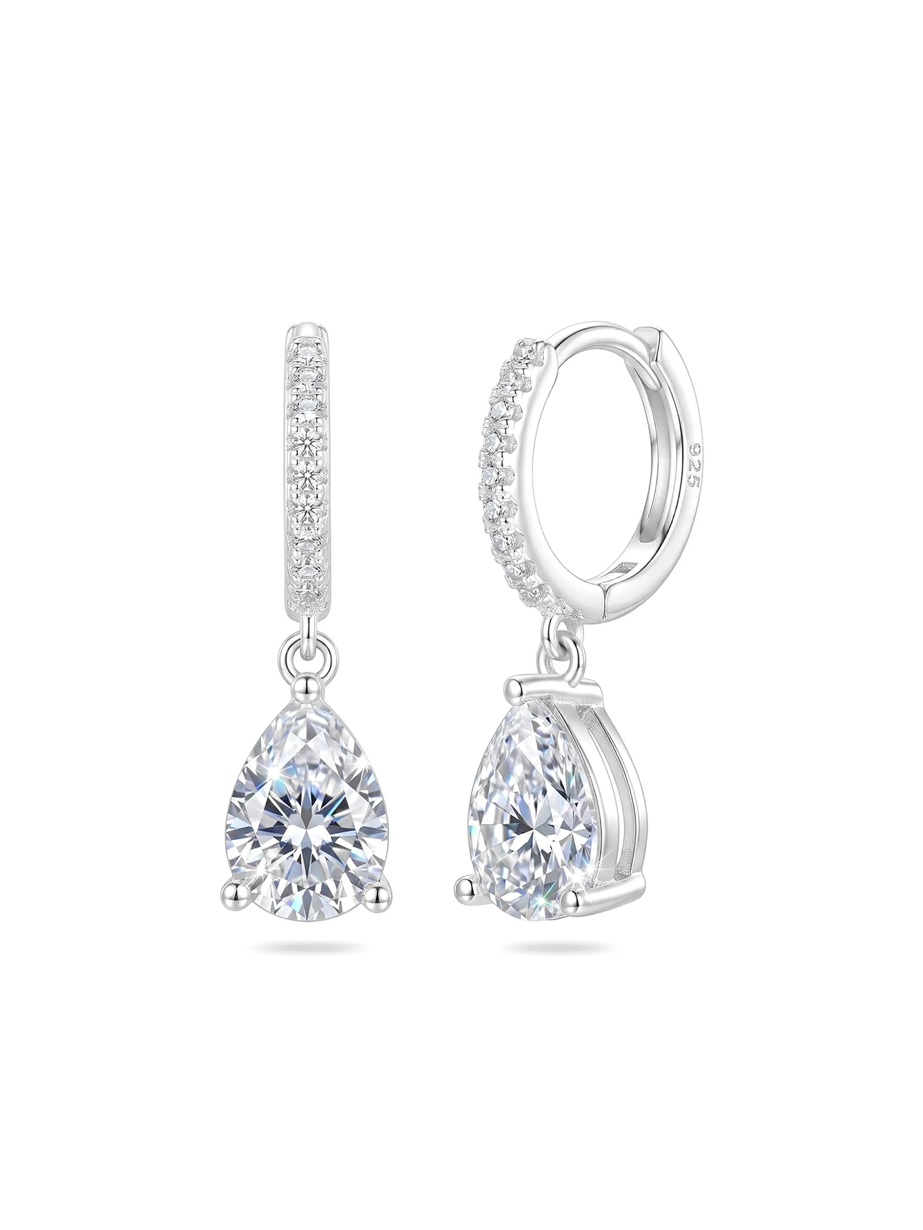 

Premium S925 Sterling Silver Pear-Shaped CZ Double-Hoop Drop Earrings | Hypoallergenic | Holiday Gift Box