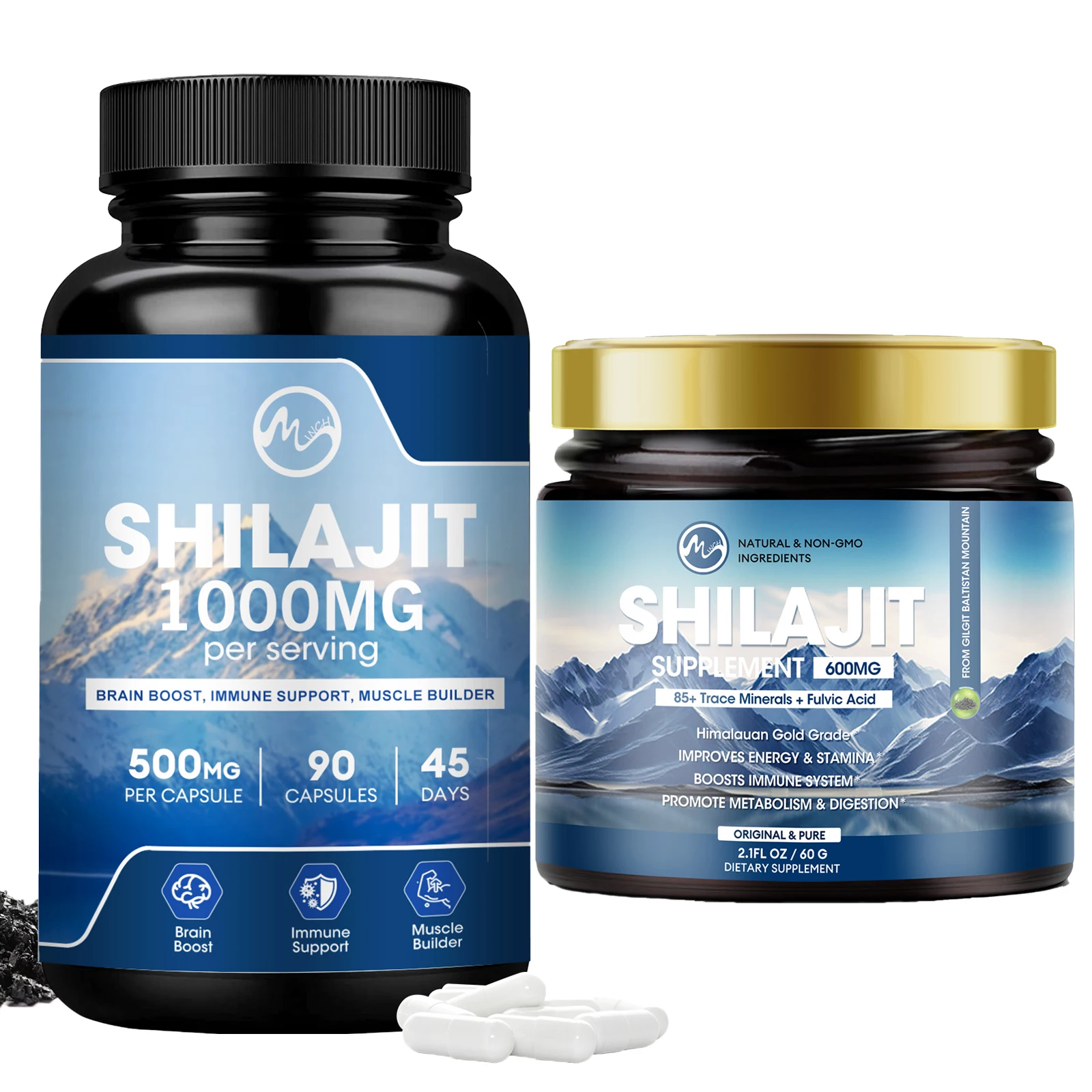 Minch Pure Organic Shilajit Supplements with 85+ Trace Minerals & Fulvic Acid Immune Health Overall Physical Health for Men