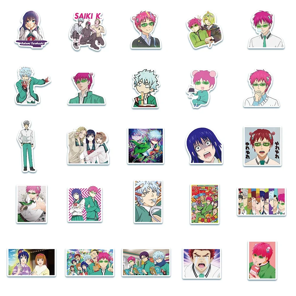 50Pcs Anime The Disastrous Life of Saiki K Stickers Decals Saiki Kusuo Sticker For Laptop Skateboard Motorcycle Kids Toys