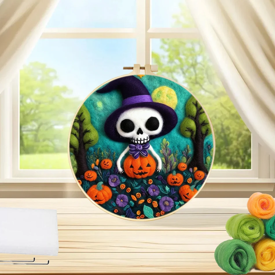 

SDOYUNO Needle Felting Painting With Frame Kit Halloween gift Needle felting Crafts Materials Adult Crafts Felt Fabric Diy Craft