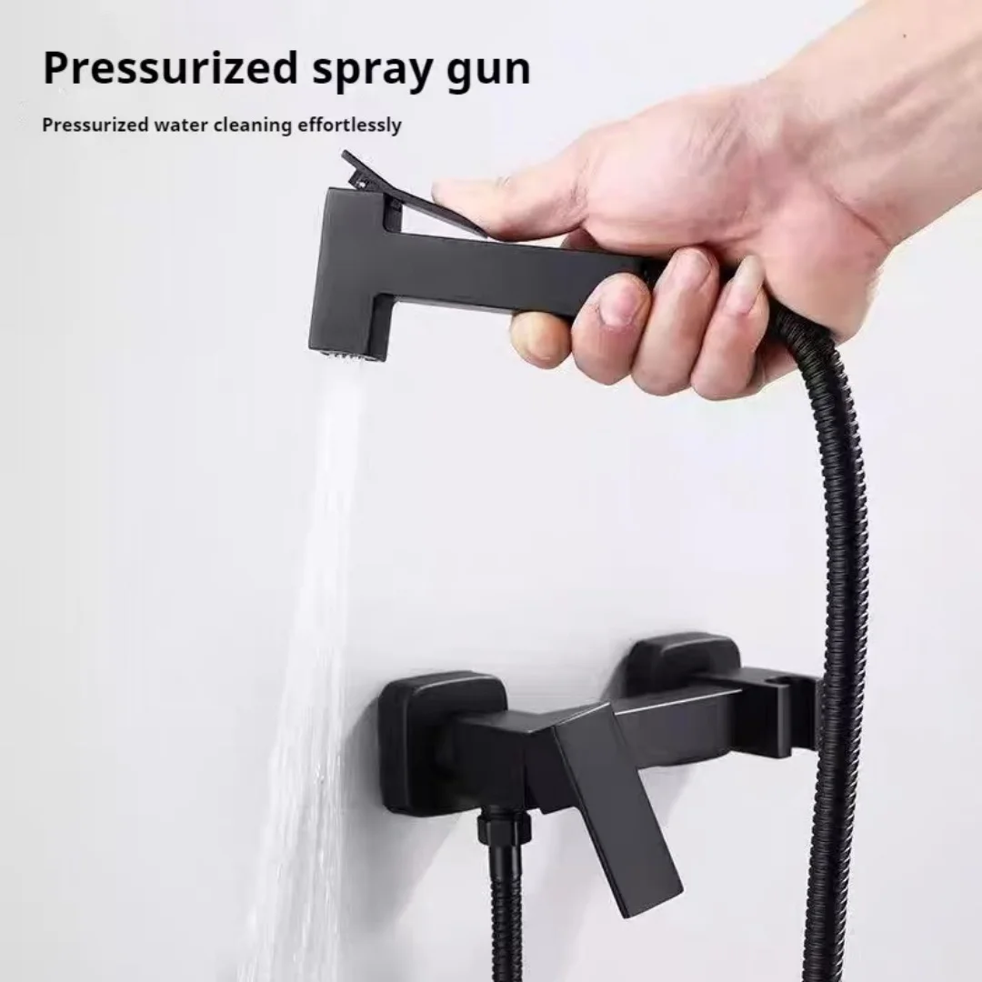 

Bidet Faucet Set Black Wall Mounted Hot Cold Bidet faucet High Pressure toilet gun Brass Bathroom Square Gold Chrome Shower Tap