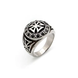 Punk 316L Stainless Steel Crystal Knight Ring Hot Sale Men's Gothic Carving Iron Cross Rings Jewelry For Gift