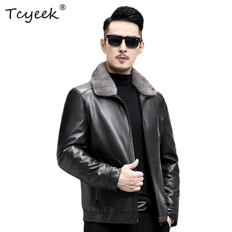 

Tcyeek Real Goatskin Genuine Leather Jacket Men Winter Clothes Detachable Liner Mens mink Fur Coat 2025 Trendy Куртка Мужская