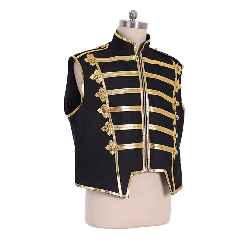 Men's Punk Military Drummer Sleeveless Parade Jacket Marching Band Vest  Musical Costume