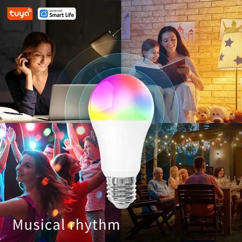 Lampadina intelligente Tuya E27, 9W 220-240V, lampadine LED RGBW che cambiano colore, controllo APP Tuya Smart Life, sincronizzazione musicale