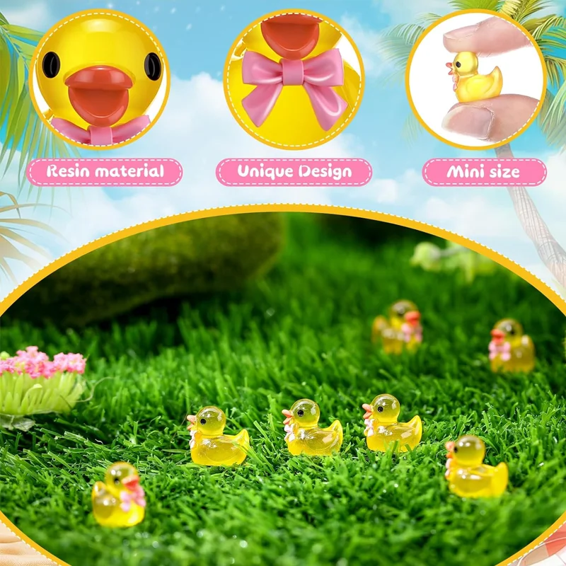 5/10 Pcs Tiny Miniature Ducks with Pink Bow, Fairy Garden Animals for Micro Landscape Potted Plant DIY Craft Home Ornament