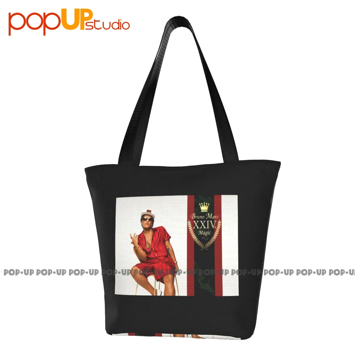 Bruno Mars 24K Magic Vinyl Cd Cover Retro Handbags Polyester Shopping Bag Tear-Resistant