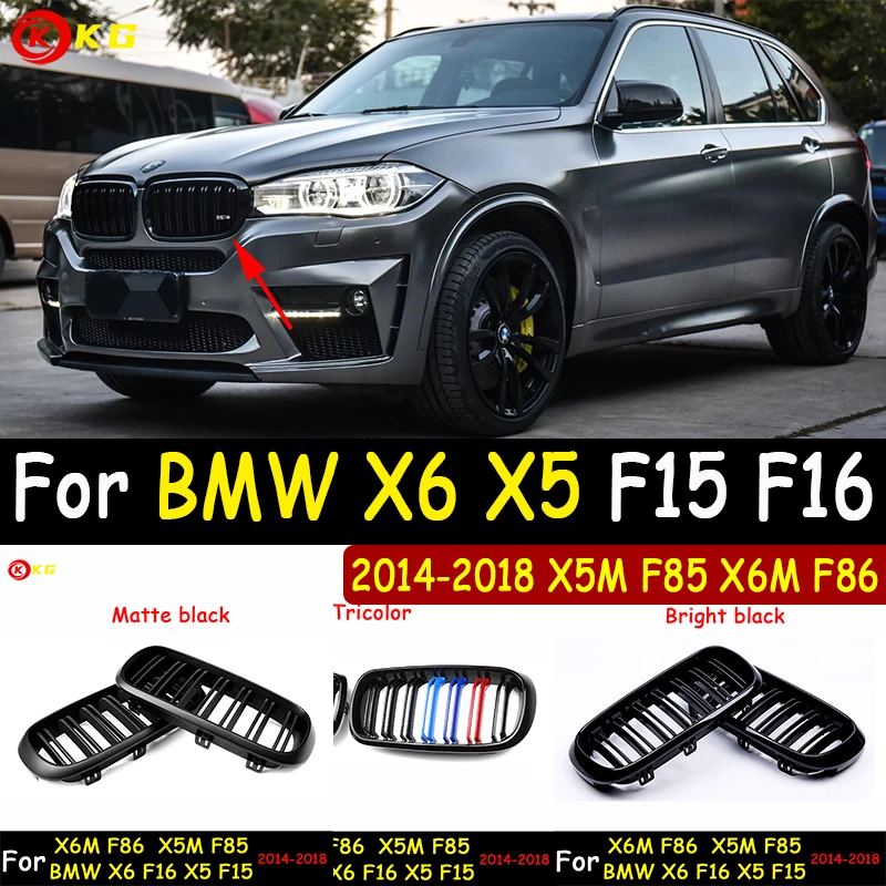 

Передняя и средняя решетка подходит для BMW X6 X5 F15 F16 X6M/F86 X5M/F85, двухпроводной гриль 2014-2018, Внешнее украшение автомобиля