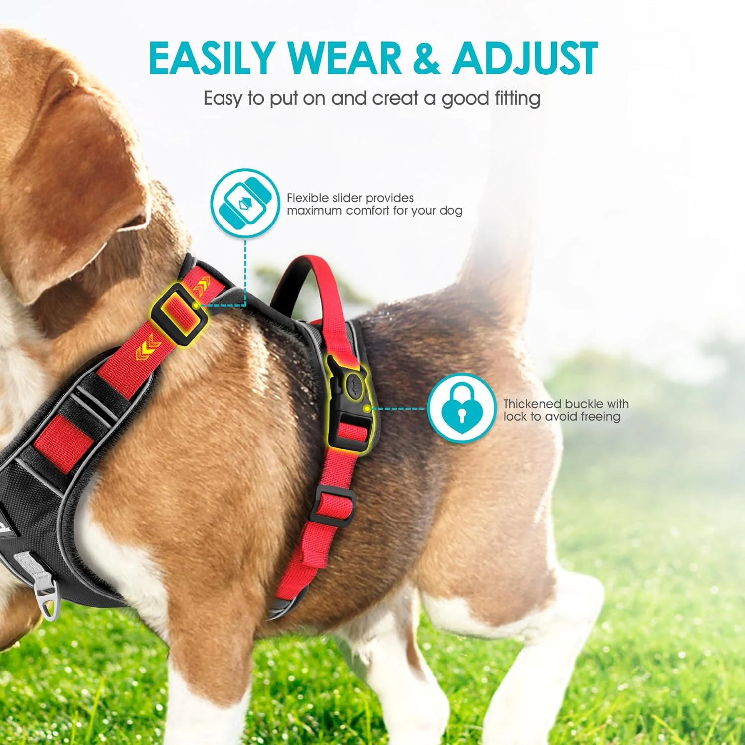 Reflective No-Choke Pet Vest Set with Easy Control Handle - Perfect for Medium, Small, Large Dogs - Heavy Duty Harness + Free Le